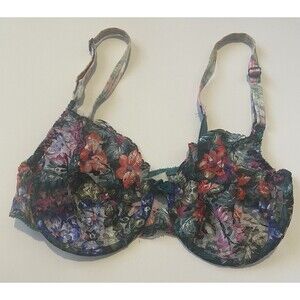 Warner’s Bra Colorful Unlined 34D Lace Floral Lace Royale Style 1524 Vintage